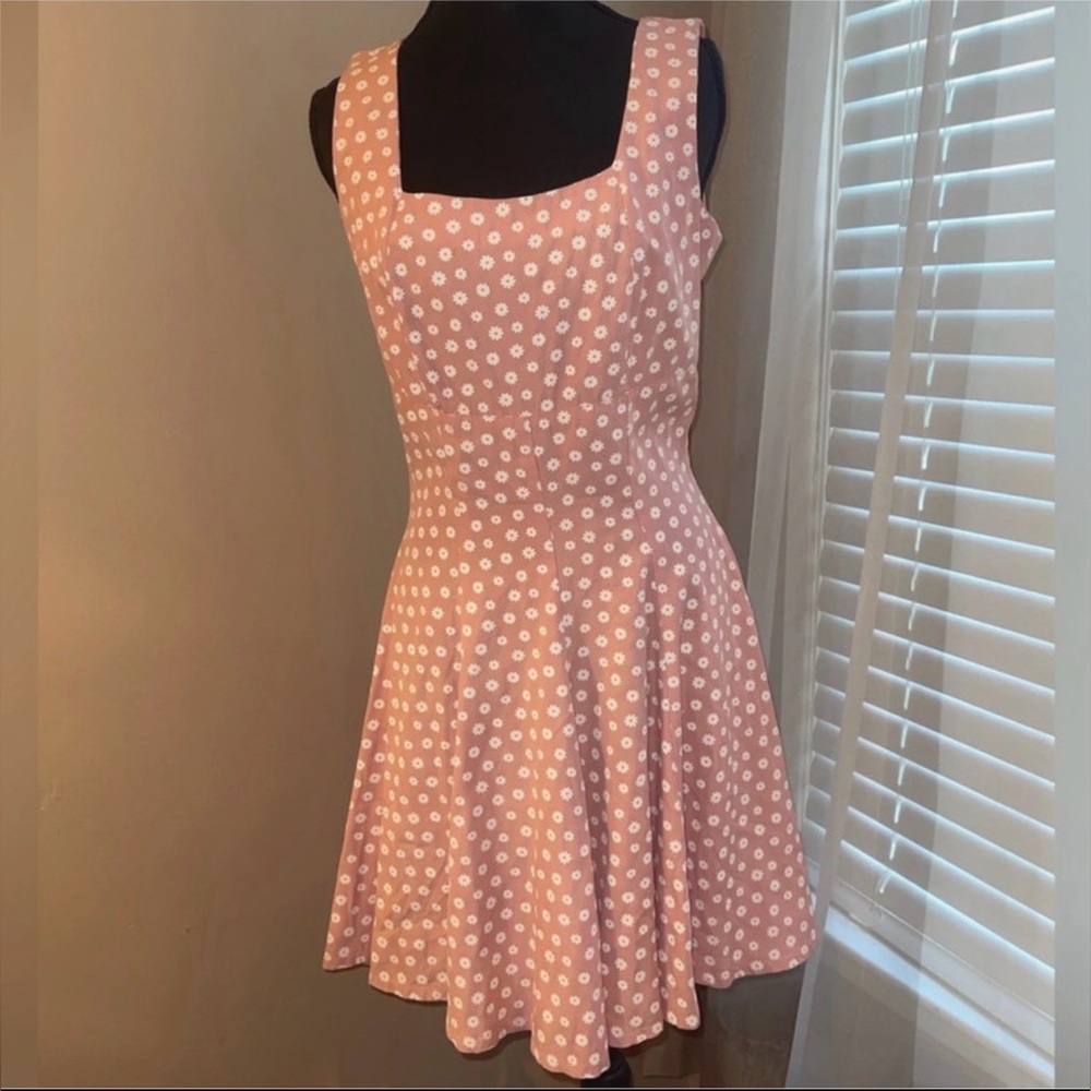 Contempo Casuals pink white daisy print mini dress 90s vintage size 5